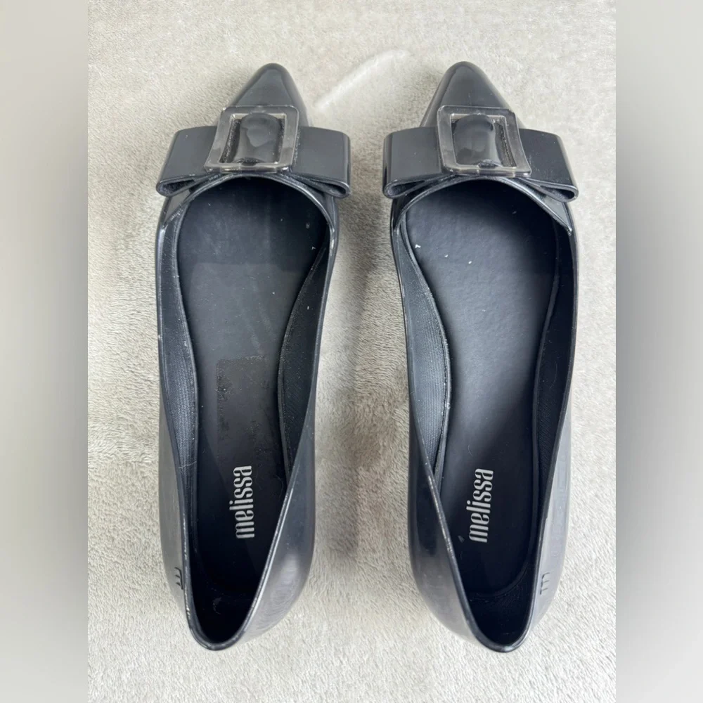 Melissa Black Pointed Toe Flats with Decorative Buckle